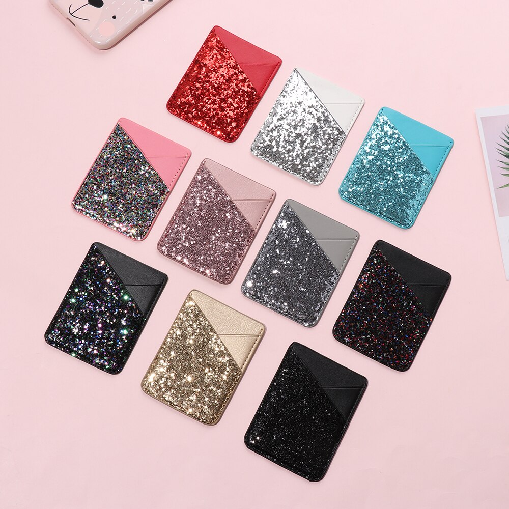 Bling Stick-on Cellphone Pocket Credit Card Holder Wallet Sticker Self-Adhesive Pouch Case Sticker ID Bus Card Cover