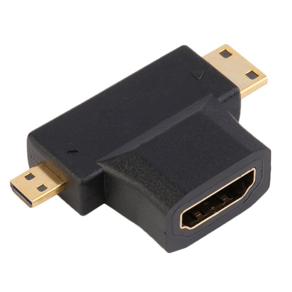 Black HDMI Type A Female to Male Mini HDMI Type C + Male Micro HDMI Type D Adapter