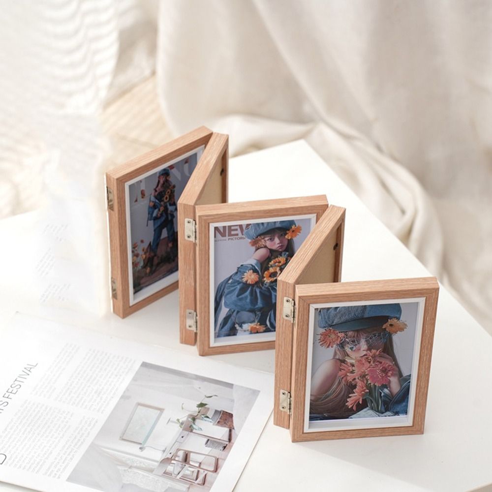 Foldable Hinge Photo Frame Double/Triple Wooden Desktop Album Set 2/3/4/5 Linked 6/7/8 Inches Combination Folding Frame