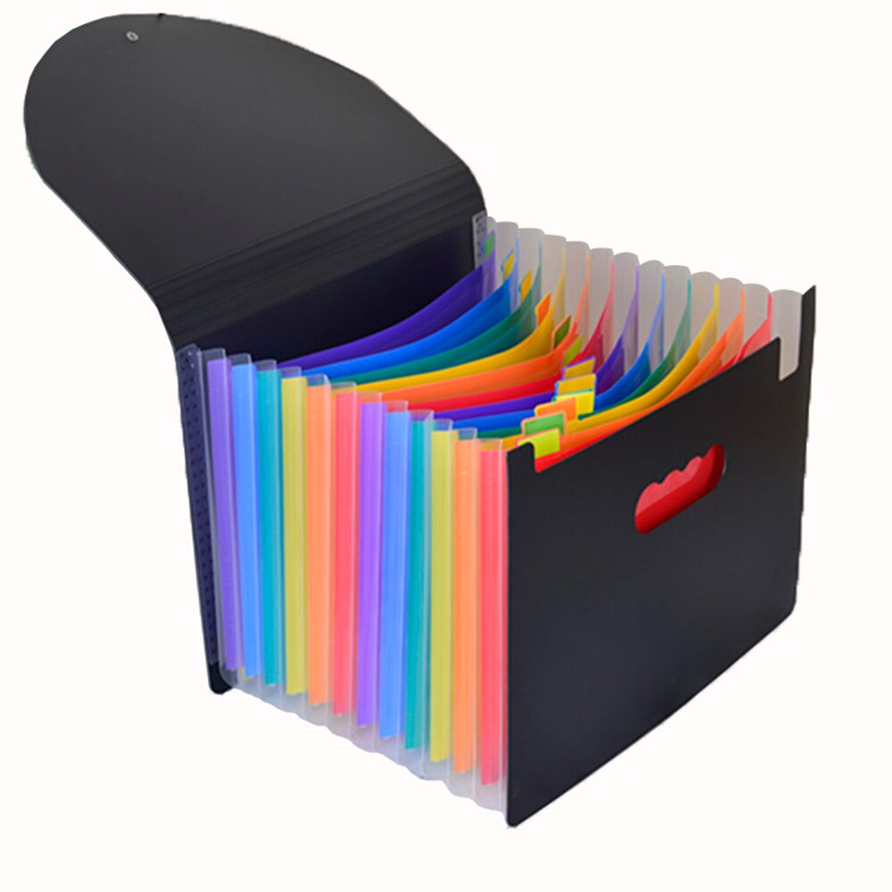 Expanding File Folder 13 Pockets, black Accordion A4 folder Document Bag Office School Supply