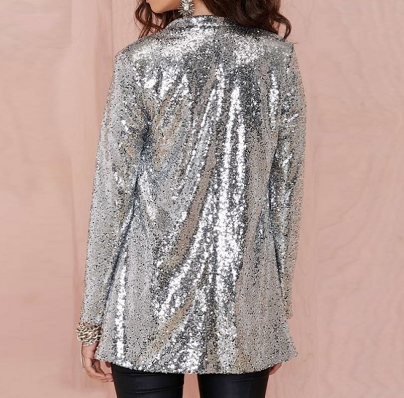 Chique pailletten dames blazer goud zilver jassen winter herfst vest dames retro ol pakken jas vrouwelijke blazers bovenkleding
