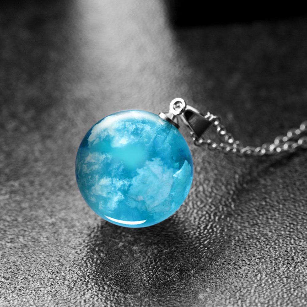 Blue Sky White Cloud Chain Pendant Necklace Janedream Chic Transparent Rould Ball shape Resin Necklace for Women Jewelry