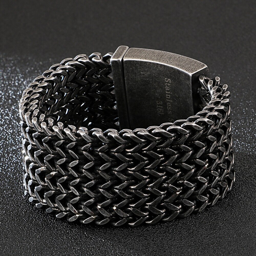 12/30Mm Wide Chain Armband Mannen Vintage Zwart Rvs Heren Armbanden & Armbanden Massive Biker Sieraden Voor man