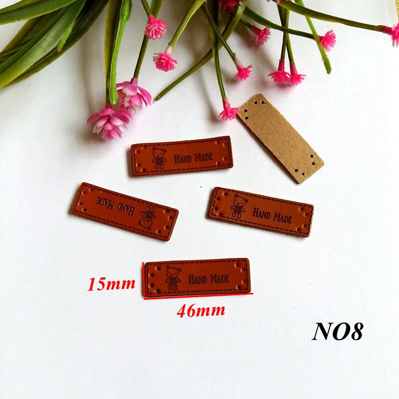 10pcs PU Leather Labels Handmade garment Labels 15MM*50MM for Crafts Brown Handicraft Sewing label: NO8
