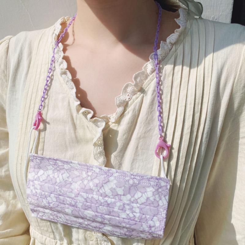 Collar de cuerda de plástico para colgar mascarillas, cordón práctico para mascarillas, soporte para gafas, sin huellas, dos ganchos, 1 unidad