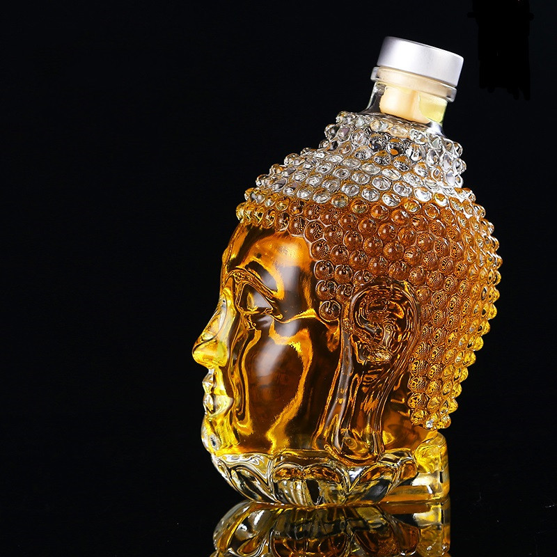 750ML Glas Flasche Statue von Buddha Kristall Wasser Flasche Wein Glas Tasse für Wodka Whiskey Trinken Gläser Hochzeit vasos de vidrio