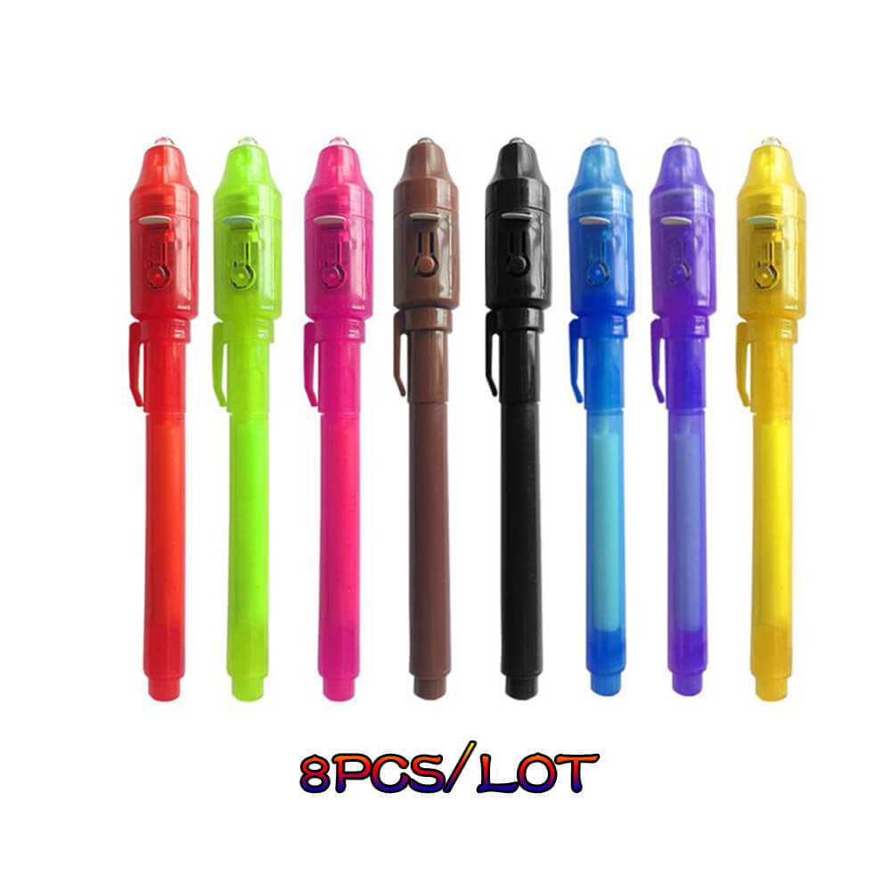 Stylo à encre Invisible avec lumière violette, gadget espion ninja pour écrire des messages secrets pour noël, Thanksgiving, d&#39;halloween: Style B 8 Pcs