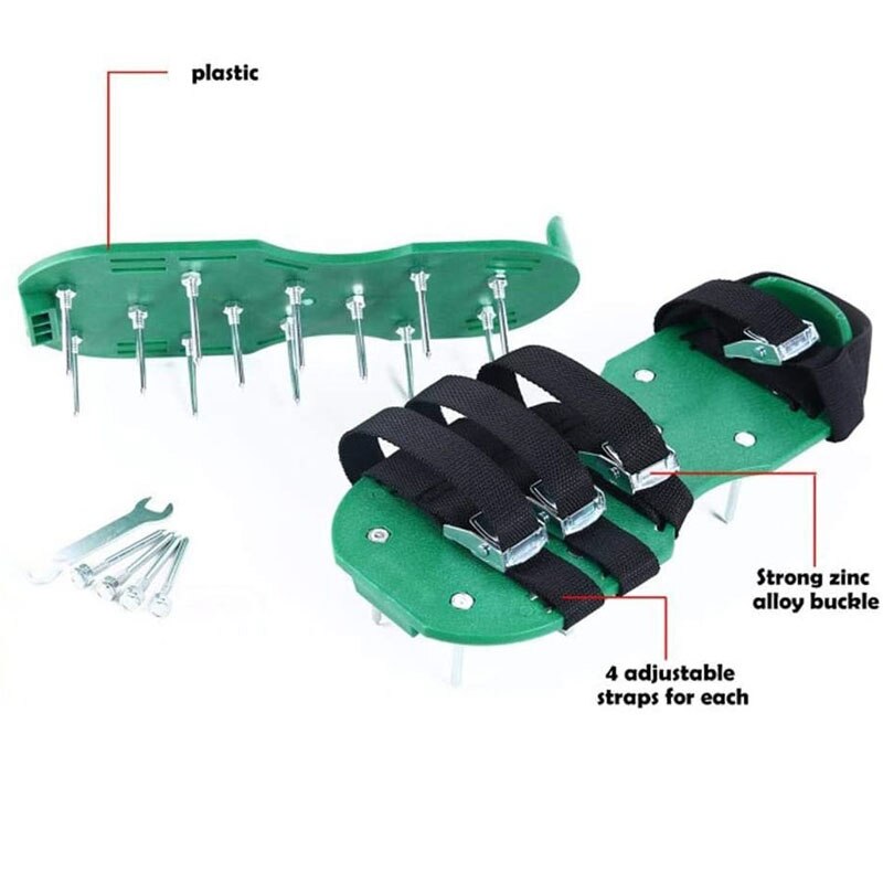 Lawn Aerator Shoes 2 Straps Heavy Duty Spike Aerating Sandals for Soil with Adjustable Straps,Universal Size