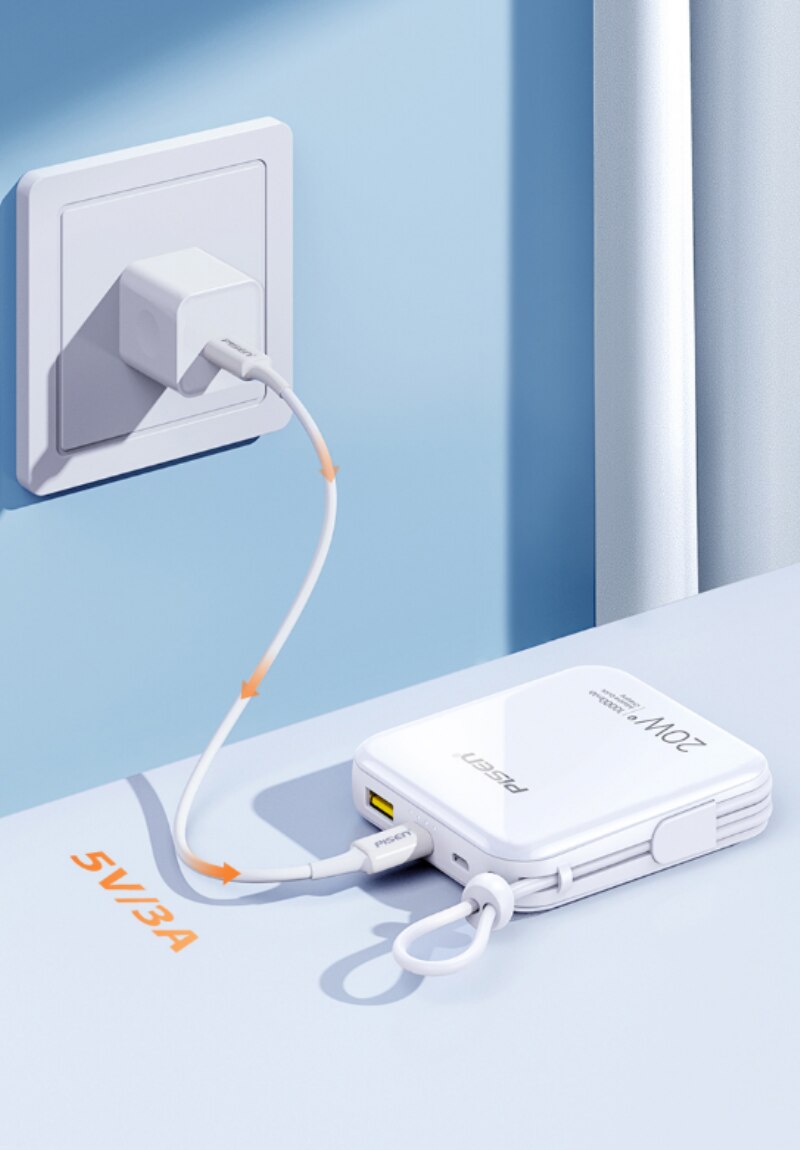 Pisen 20W mobile power bank 10000mAh Built-in double line PD Quick Charging Ultra-thin and compact portable power supply