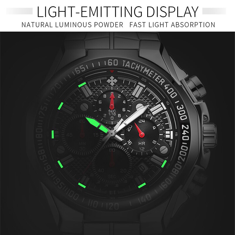 2024 WWOOR herren Uhr Top Luxus Schwarz Armbanduhr Sport Chronograph Stahl Quarz Männer Uhren Relogio Masculino
