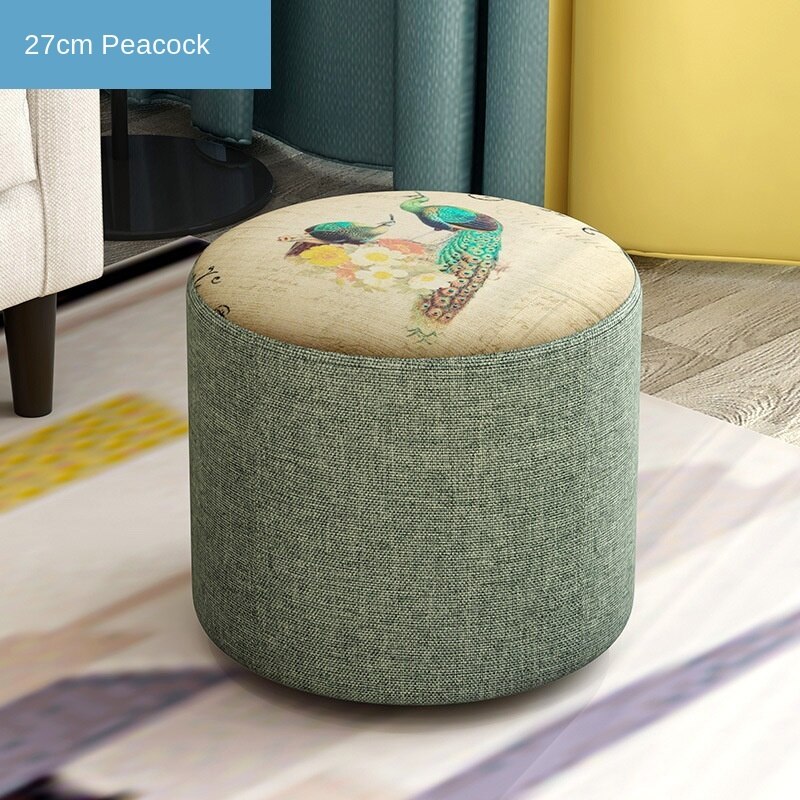 Nordic Household Small Stool Bench Low Sofa Stool Fabric Round Small Chair Shoe Changing Small Wooden Stool: 27X28CM-D