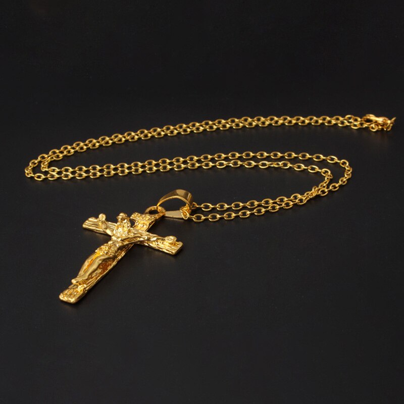 Vintage mænd kvinder jesus kryds vedhæng halskæder rustfrit stål krucifiks vedhæng link kæde smykker