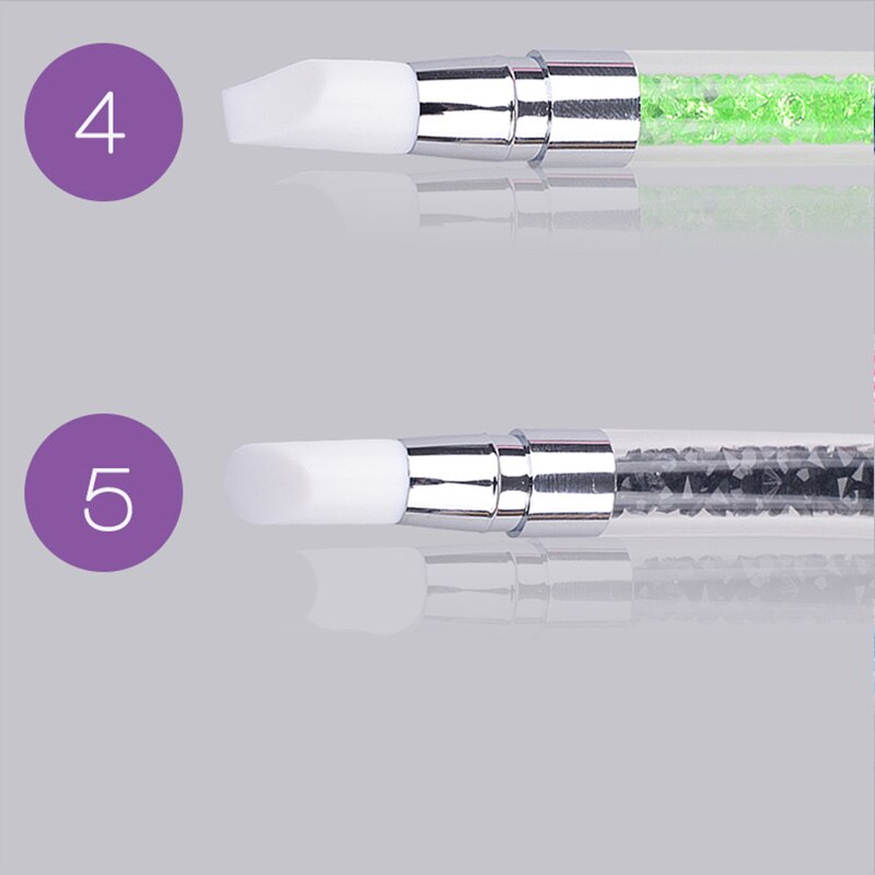 Pinceles con diamantes de imitación para uñas, pincel de doble punta, cabeza de silicona, mango de cuarzo acrílico, 1 ud.