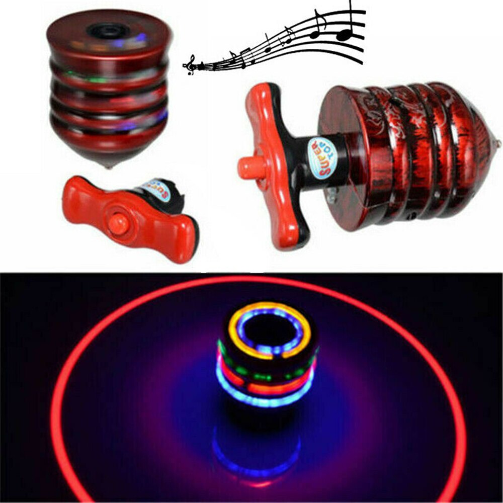 1Pc Imitatie Houten Lichtgevende Muziek Gyro Led Light Spinning Top Kleurrijke Verlichting Muziek Gyros Kids Novelty Speelgoed