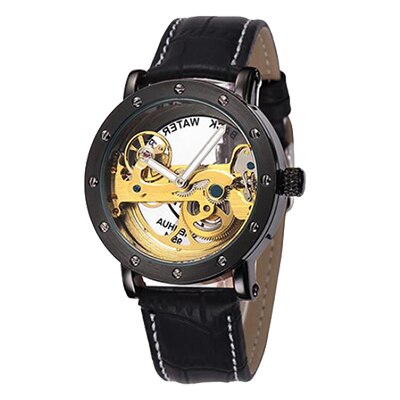 SHENHUA mannen Bridge Analoge Weergave Mechanische Horloge Skeleton Automatische Zelf Wind Man Klok Lederen Band Relogio Masculino: Black