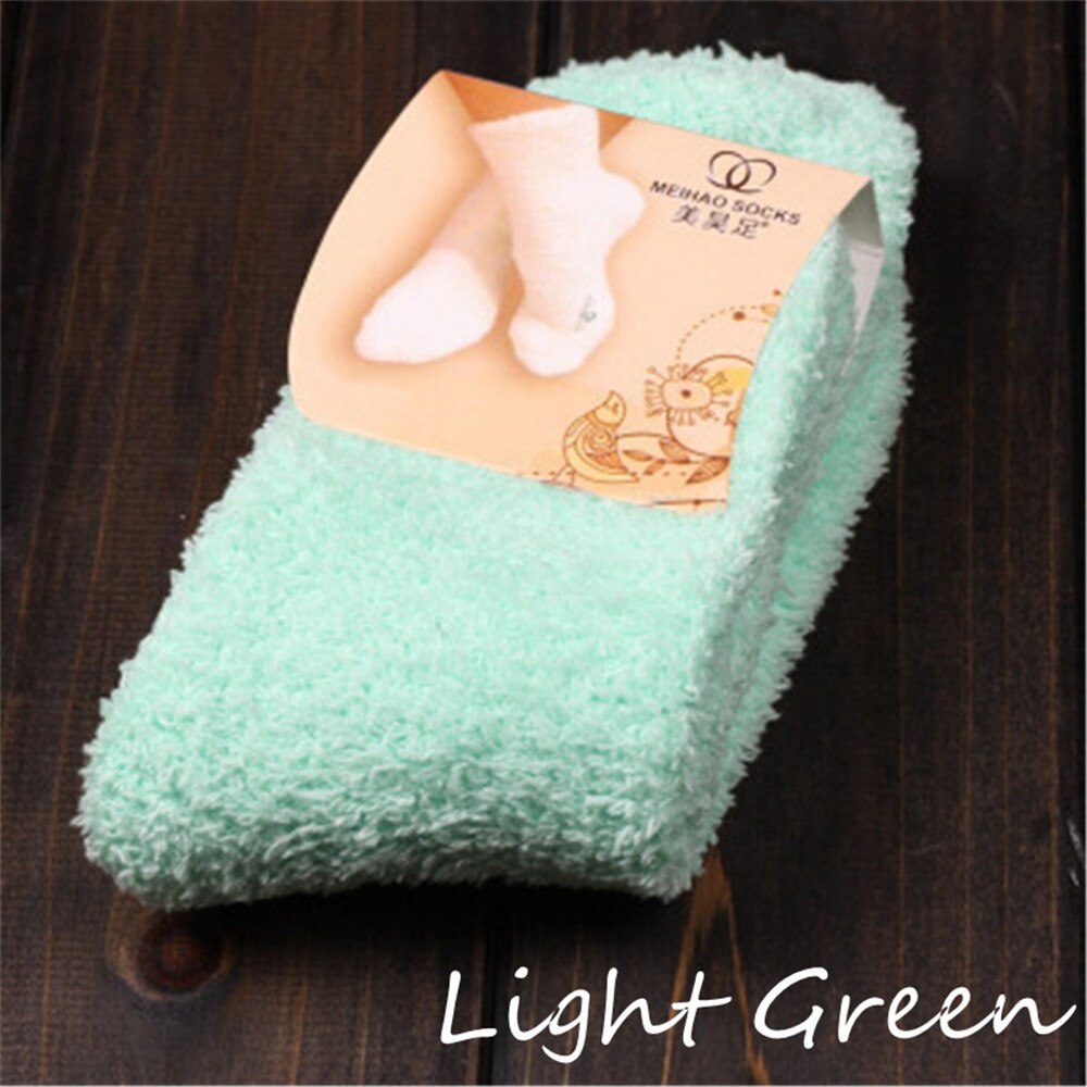 1 paar Winter Herfst Warm Casual Candy Kleur Womens Lady Dikke Coral Fleece Slipper Korte Sokken Fuzzy Kousen Effen sok: Mint