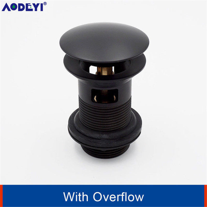 AODEYI Brass Basin Waste Drain Stopper Bathroom 1 1/4 Slotted Unslotted Pop-Up-Drain P-Trap with without Overflow: Black overflow