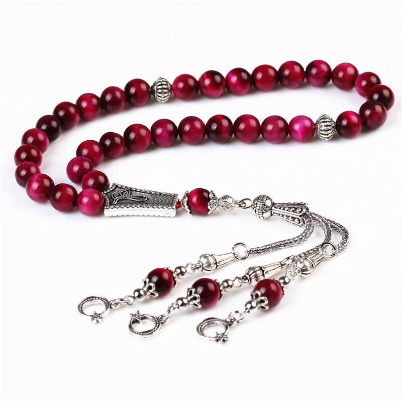 Losheren natural rosa tigre olho pedra borla 33 contas de oração muçulmano islâmico tasbih allah rosário meditação frisado pulseiras