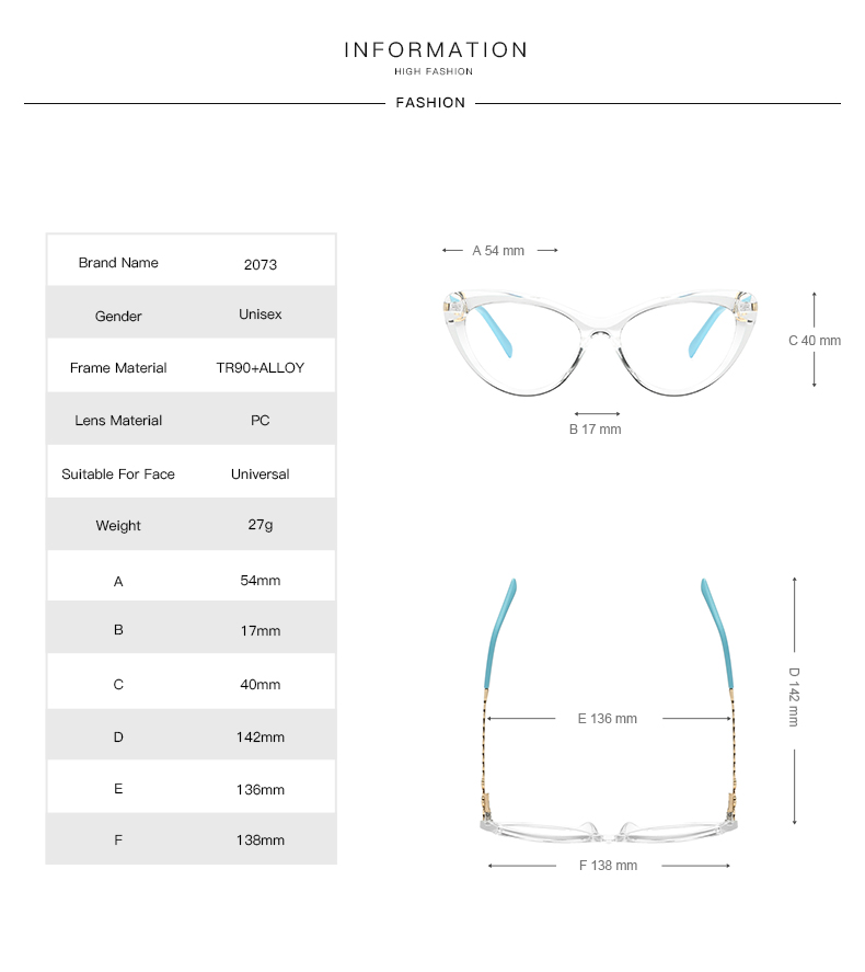 Montura de gafas de ojos de gato para mujer, lentes transparentes de de , gafas graduadas para miopía,