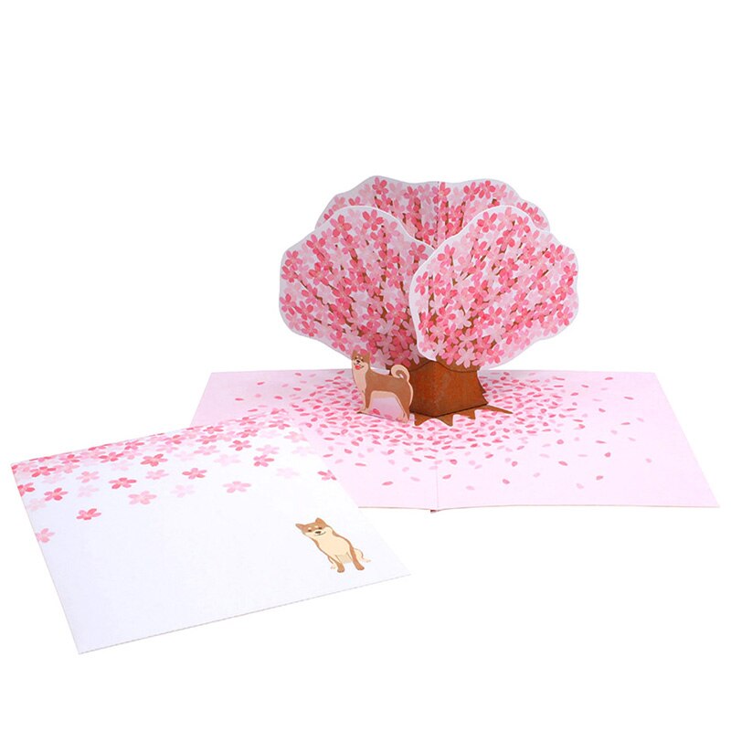 Diy pop-up-kort kirsebærtræ, håndlavet 3d- års jubilæumskort papir model, postkort invitation papercraft, håndværk er -096