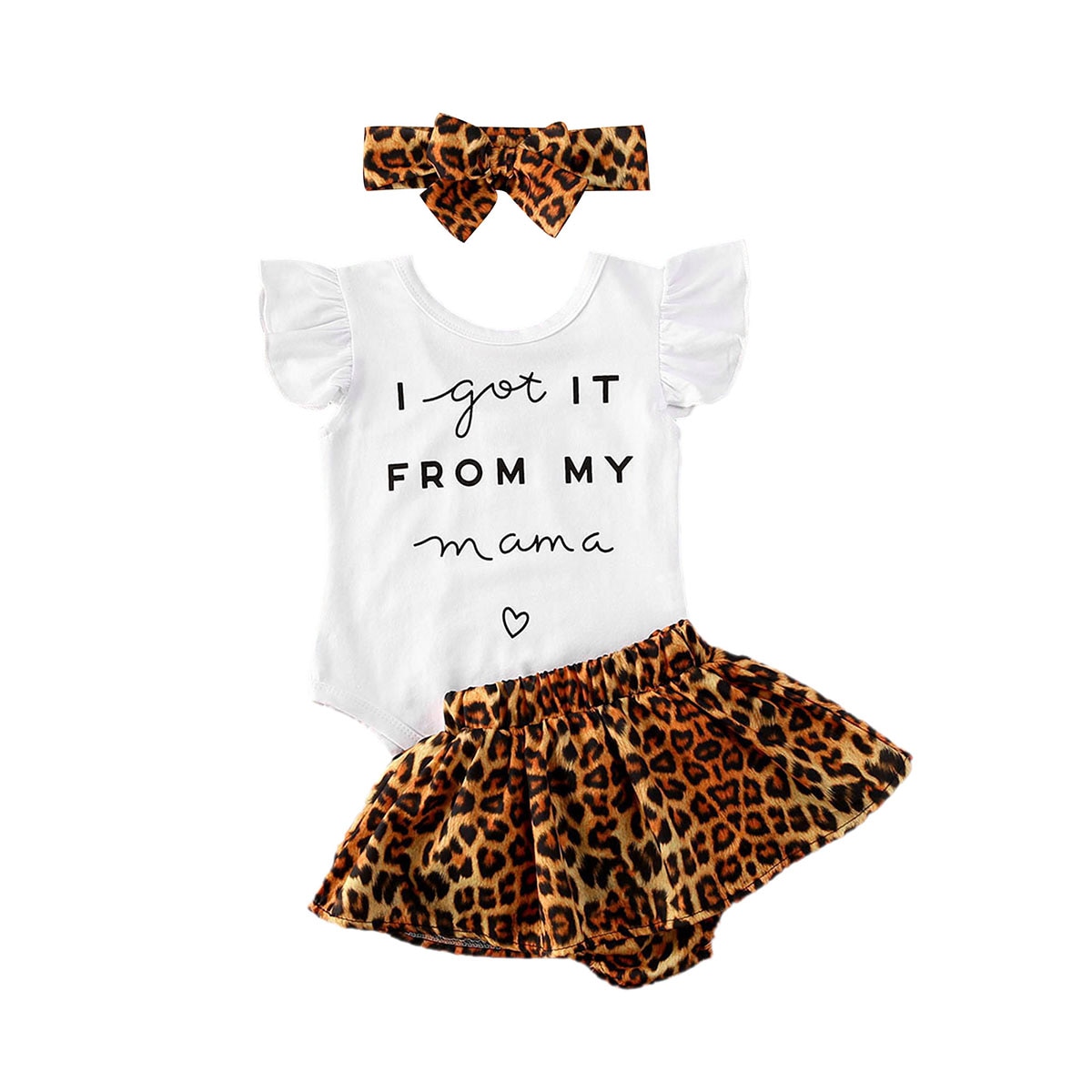 0-24m små barn flickor kläder set 3 st bokstäver volanger ärmar romper toppar+leopard shorts+pannband