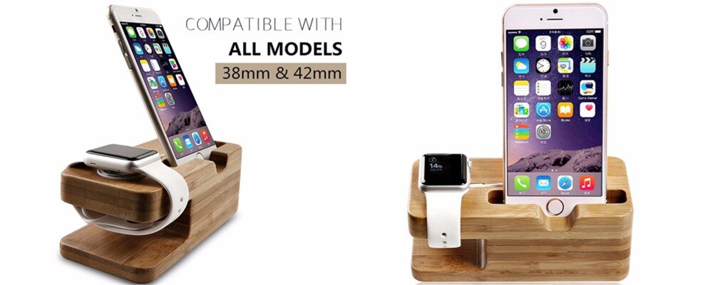 Soporte de carga de madera de bambú para Apple Watch iPhone Plus, 7, 6, ipad 234, Air Cellph one, 3 en 1