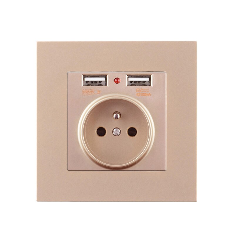 Atlectric 1 2 3 4 Gang ON/OFF EU FR Power Socket Button Power Switch 86 Type Dual Triple Quadruple Socket PC Panel With USB Port: FR socket with 2 USB