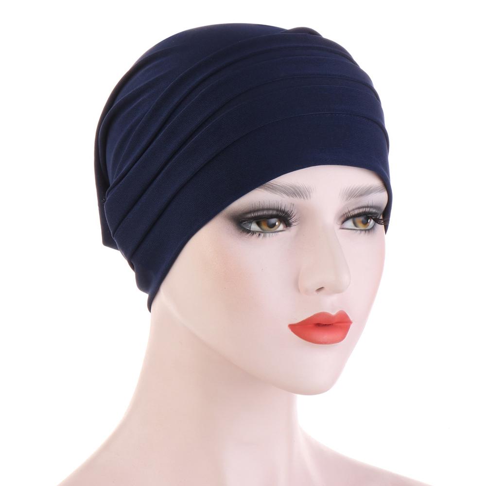 Elastic Turban Hat Solid Color Women Headscarf Bonnet islamic Inner Hijabs Cap Muslim Hijab turban africain femme hat