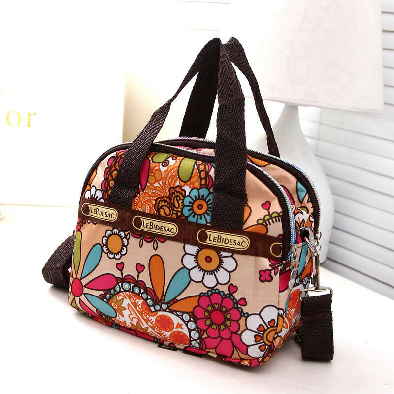 Women Girls Bag Waterproof Nylon Zipper Shoulder Bag Travel Tote Purse Shopping Bags: Colorful flower