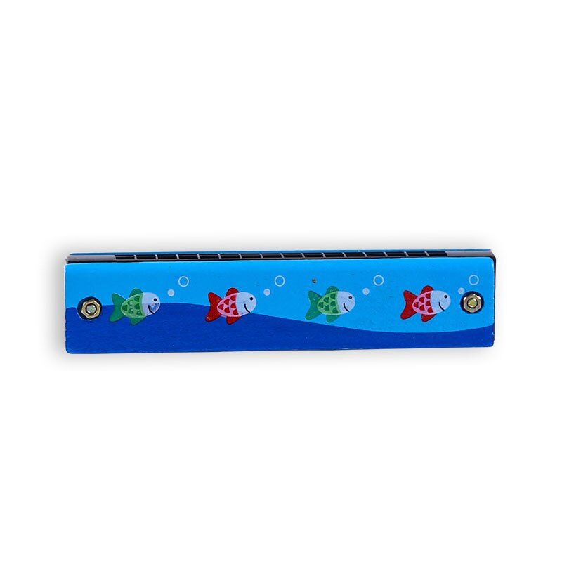 1Piece 13CM Wood Plastic 16 Holes Harmonica Toy Cute Flower Fun Double Row Early Educational Musical Instrument For Kids: fish