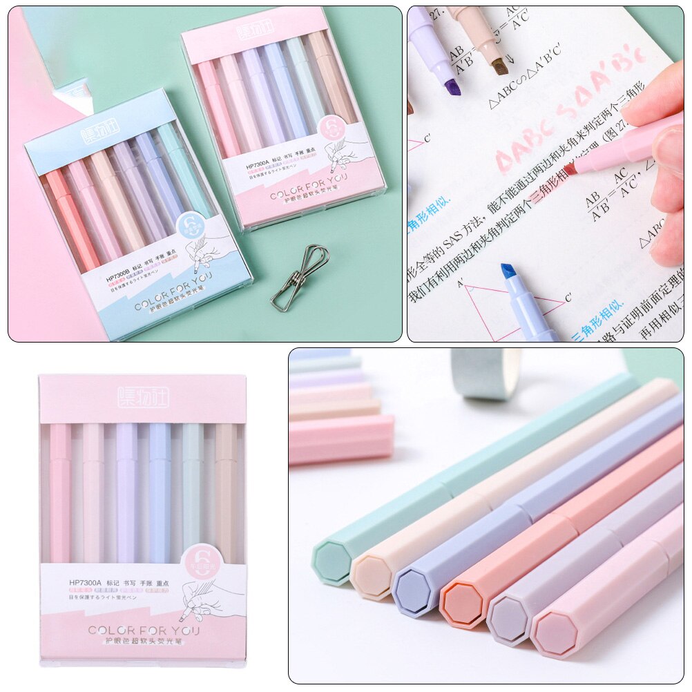 6Pcs Students Scrapbook Pens Words Underlining Pen Colorful Notes Highlighter