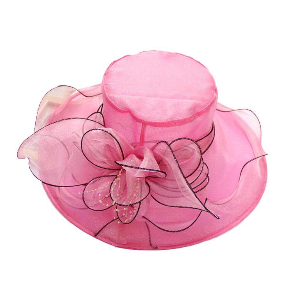 Sombreros elegantes de iglesia para mujer, gorros de fieltro de hilo de red Floral grande para mujer, sombreros de Sol de ala ancha de verano, gorros de fedora vintage