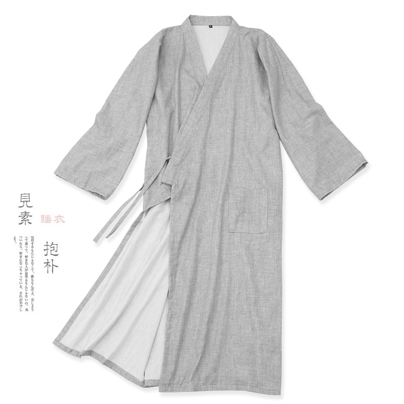 Traditional Ancient Style Spring Gray Robe Pajamas Soft Loose Bathrobe Kimono Hanfu Women &amp; Men Sleep Lounge Vintage Monk Wear