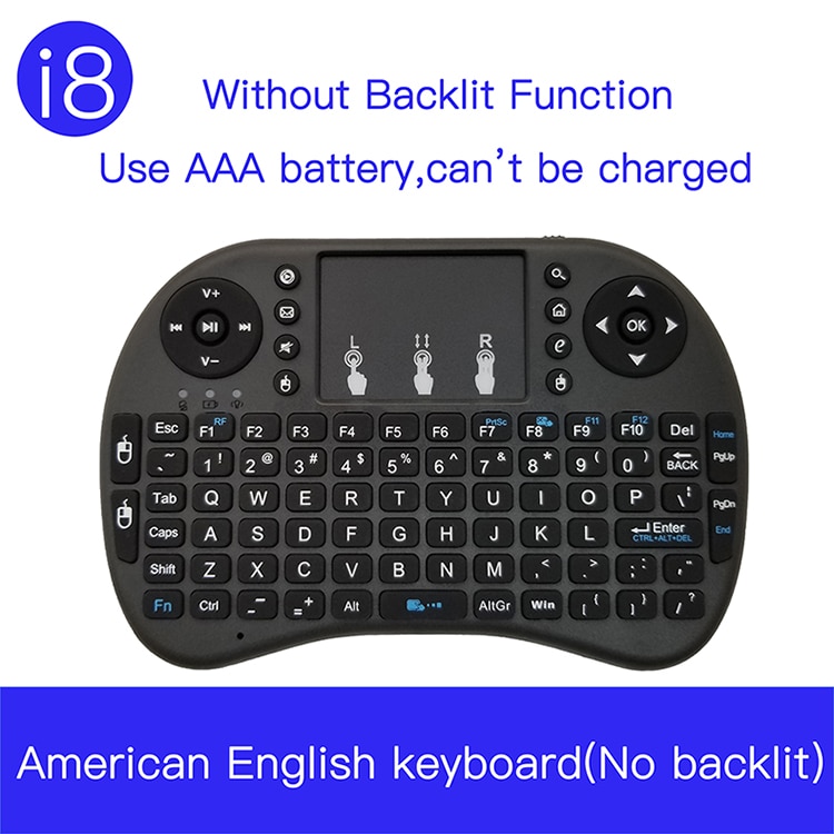 i8 American English Mini Wireless Keyboard 2.4GHz QWERTY Black White Keyboard with Touchpad For Android Set Up TV Box Laptop mi