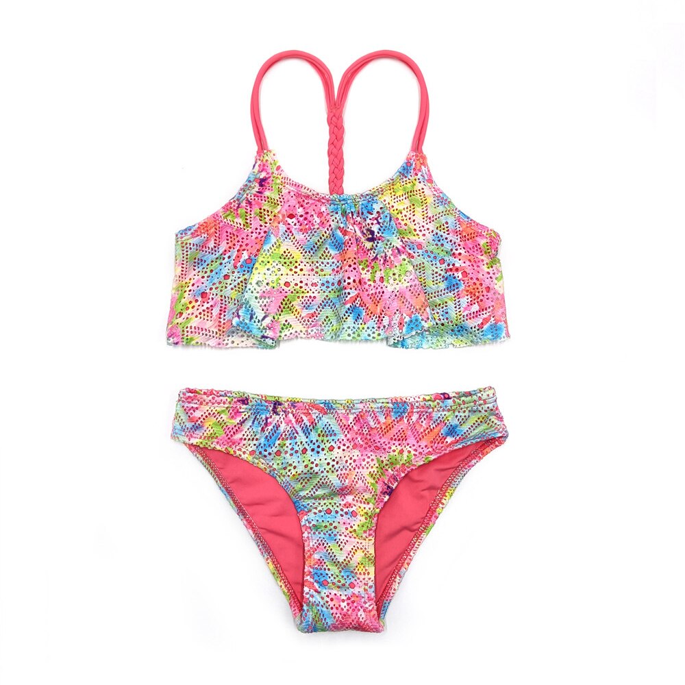 SHEKINI – maillot de bain tressé en dentelle pour filles, ensemble deux pièces, à volants, ajouré, pour adolescentes, vêtements de plage, Adorable: Pink-FS / 8-10