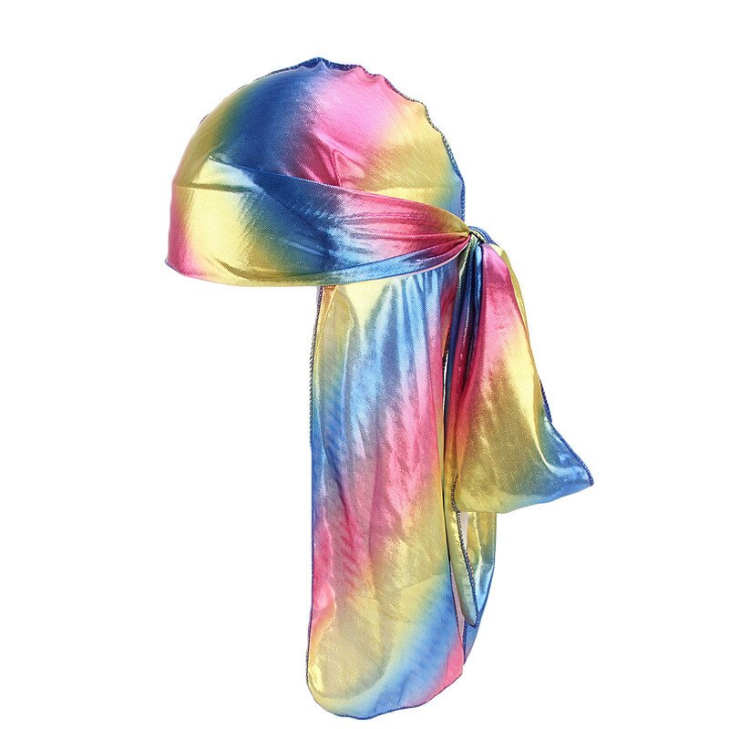 Durag Do Doo Du chiffon, casquette de randonnée respirante, Bandana en soie scintillante, couvre-chef à longue queue pour hommes et femmes, chapeau de Pirate Hip Hop: Rainbow colors