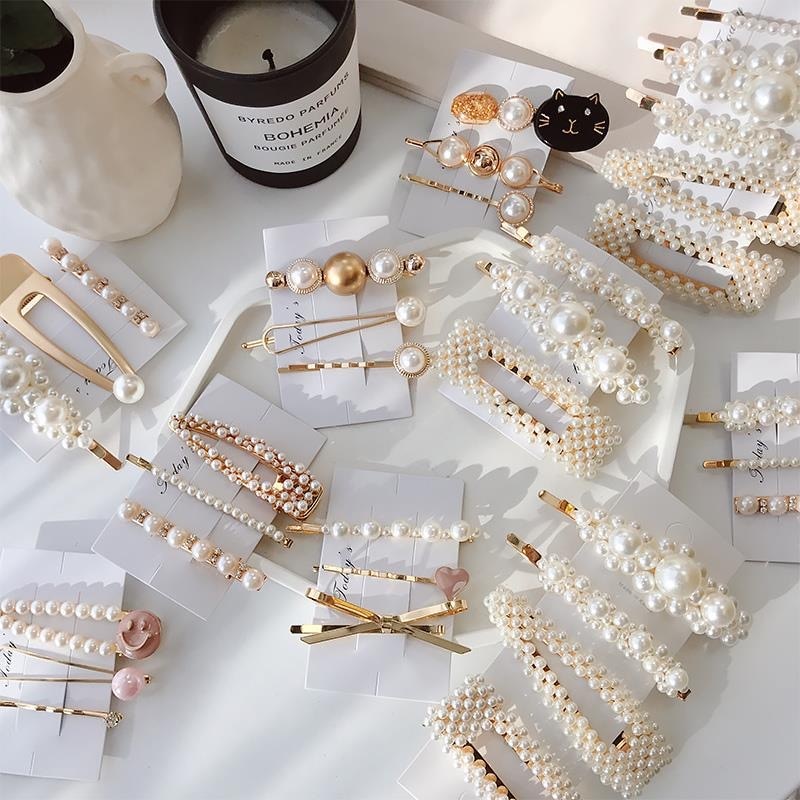 Imiteret Perle Hårklemme Sæt - Trendy Håndlavet Barrette Hårpynt til Kvinder