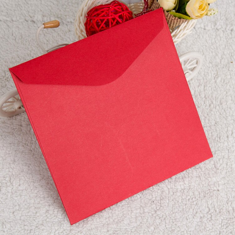 50pcs- Pearl Paper Square Envelope 14x14cm Wedding Invitation Envelopes Handkerchief Special Invitation: red paper