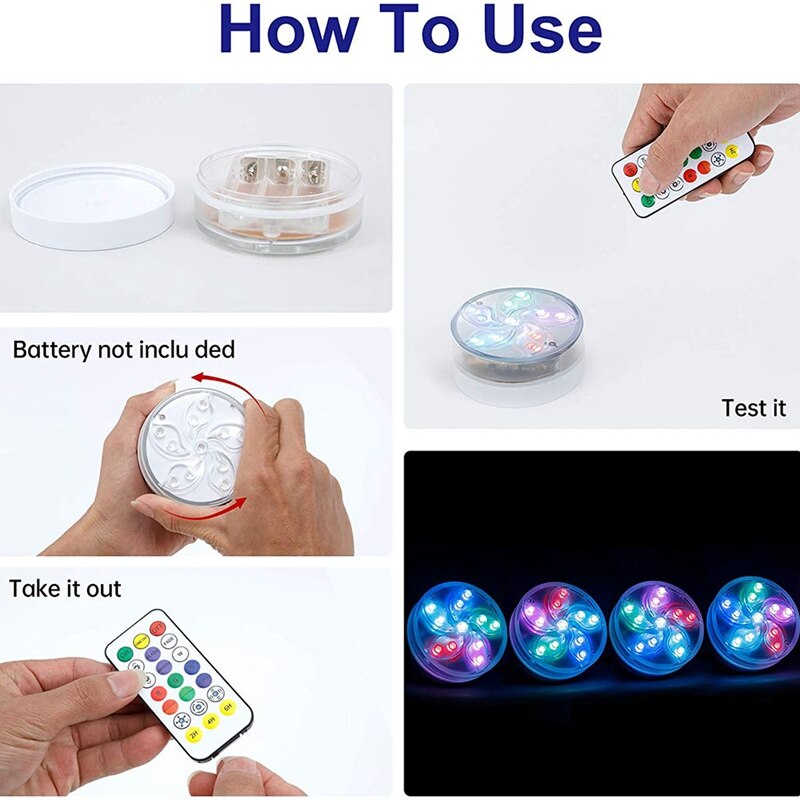 Submersible LED Pool Lights,11 Leds Underwater LED Pond Lights With RF Remote,IP68 Waterproof,Decor Light For Aquarium