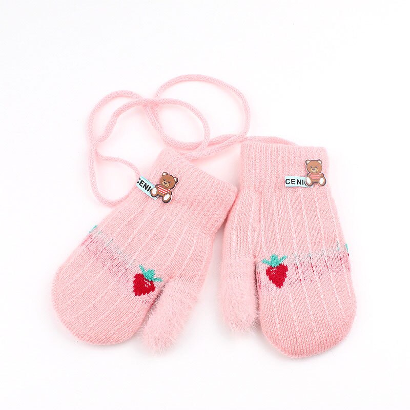 Winter Handschoenen Kids Warm Effen Kleur Handschoenen Dikke Bont Liner Wanten Meisjes Jongens Student Thermische Gebreide Handschoenen Luvas De Inverno: Pink
