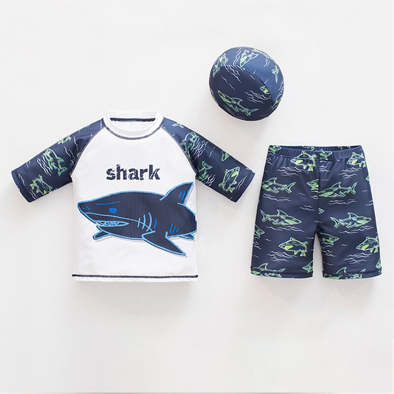 Fat Boy Shark Swimsuit Kids 3-piece Set of Teen Students Plus Fat increase Children&#39;s Large Size Sunscreen Baby Bathing Suit