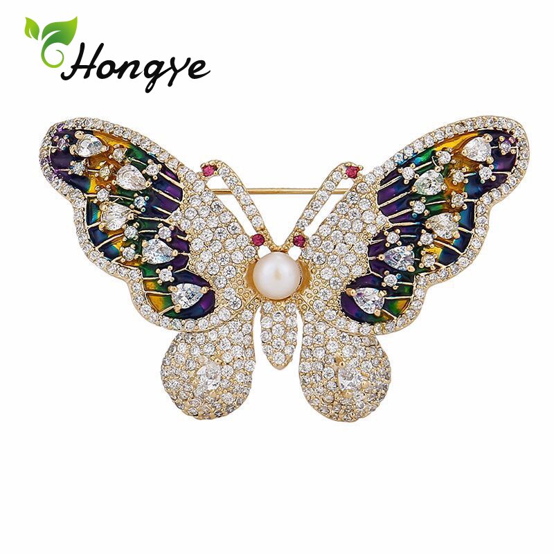 De Lujo hermosa de mariposa broches alfileres de señora hermosa Pin perlas de agua dulce, joyería de boda broche ramo joyas de oro