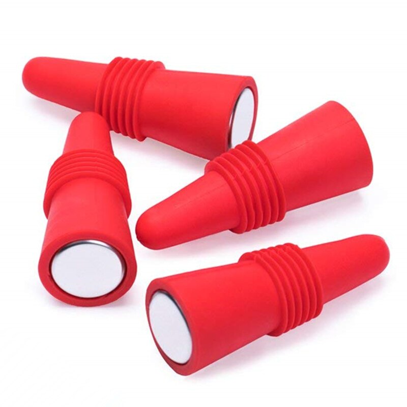 Goldbaking wijnstoppers siliconen drankflesstoppers met griptop 4 stuks: Rood