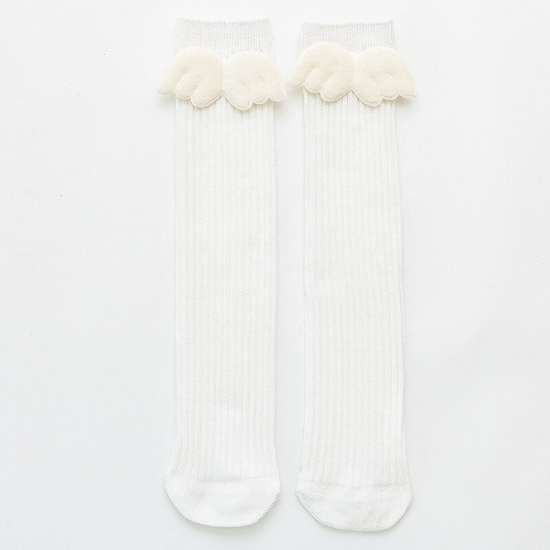 Śliczne dzieci skarpetki anioł skrzydło maluchy dziewczyny chłopcy długie miękkie bawełniane skarpety dziecięce solidne dziecko dla 0-8 lat skarpety robić kolan: biały / 5-8 Years(L)