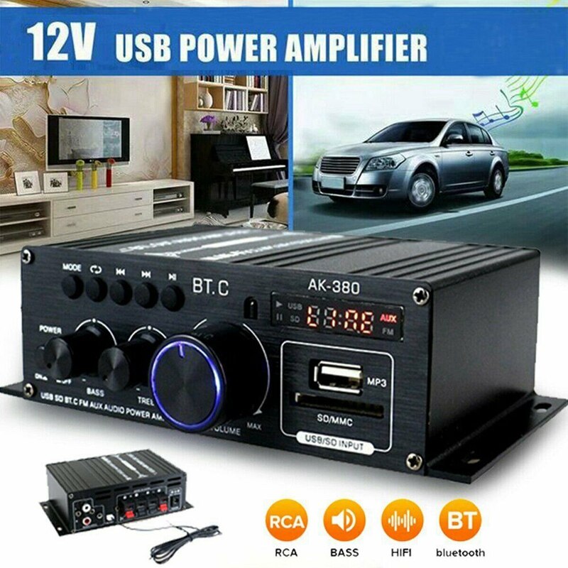 40Wx2 Bluetooth 5.0 Hifi Power Amplifiers for Home Car Audio 12V Digital Sound Amplifier Music Player Fm Radio Ak380