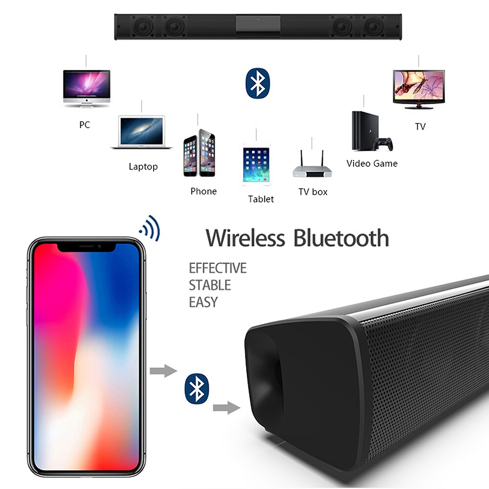 20W Wireless Bluetooth TV Speaker TV Sound Bar Wired and Wireless Bluetooth Home Surround SoundBar For PC Theater TV Speaker