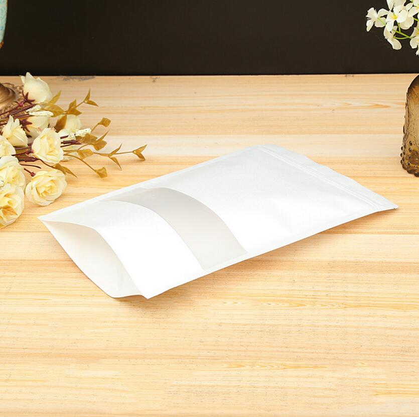 Wit Hersluitbare Kraftpapier theezakje Stand up Zip Lock Zakjes met scrub venster Clear display Zelf Seal Verpakking 20 stks/partij