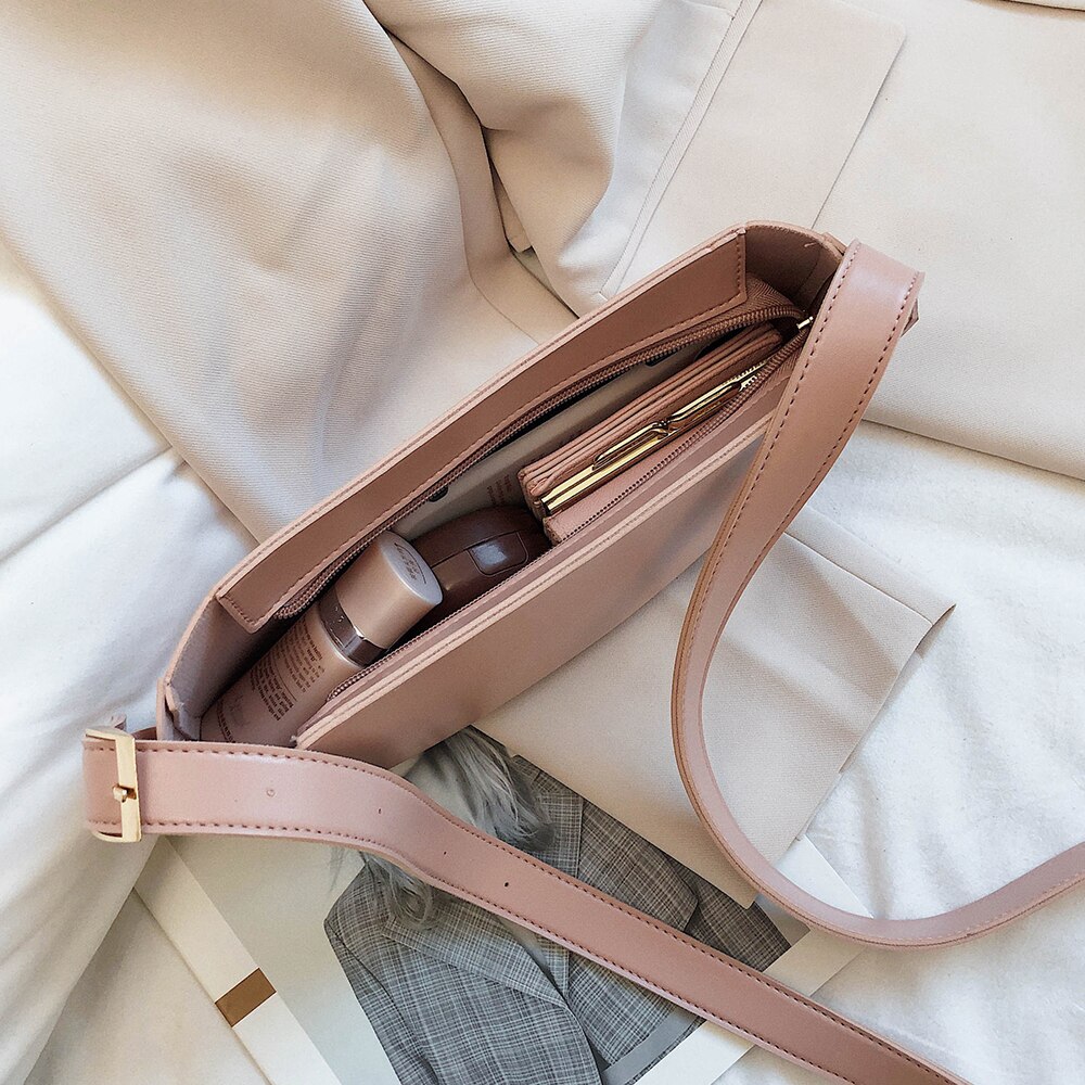 Nette Einfarbig Kleine PU Leder Schulter Taschen Für Frauen Sommer Einfache Handtaschen und Geldbörsen Weibliche Reise lässig Totes