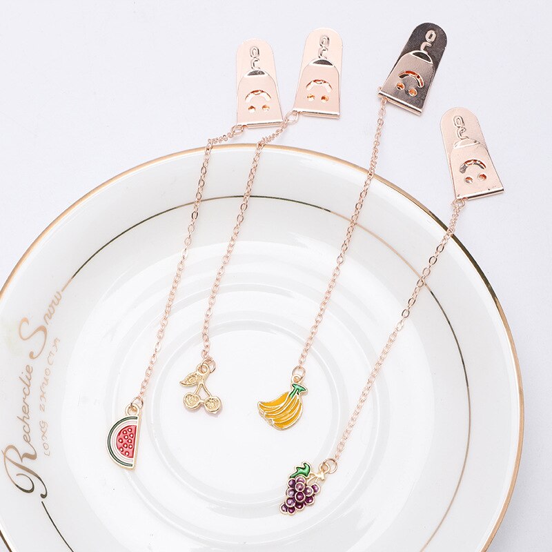 1PC Kawaii fruits série cerise banane raisin métal chaîne pendentif signet marqueur de Page école bureau approvisionnement étudiant papeterie