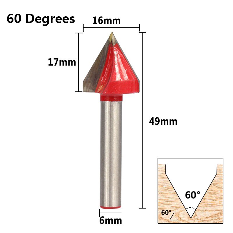 1pc 60/90/120/150 Degrees V Shape Milling Cutter 6x16mm V Groove Router Bit For Wood Tungsten Carbide Engraving Bit: 1pc 6x16mm 60D